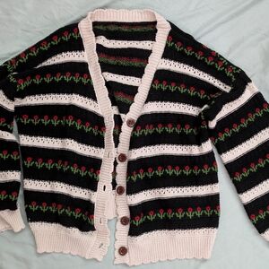 Striped Cardigan with Floral Pattern